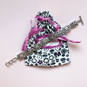 Brighton Silver Toggle Closure Wide Bracelet With Pouch Beautiful!